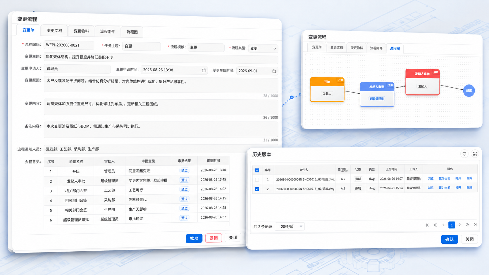设计变更与版本管理组合界面